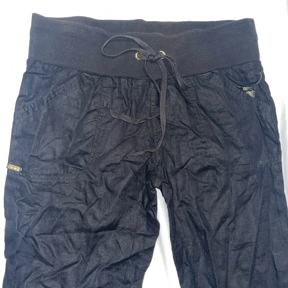 New Guess Premium Vintage Black Capris Crop Linen Blend Short Pants M - Picture 2 of 10